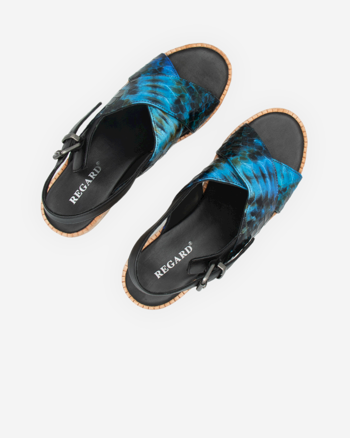 sandales compensées bleu femme