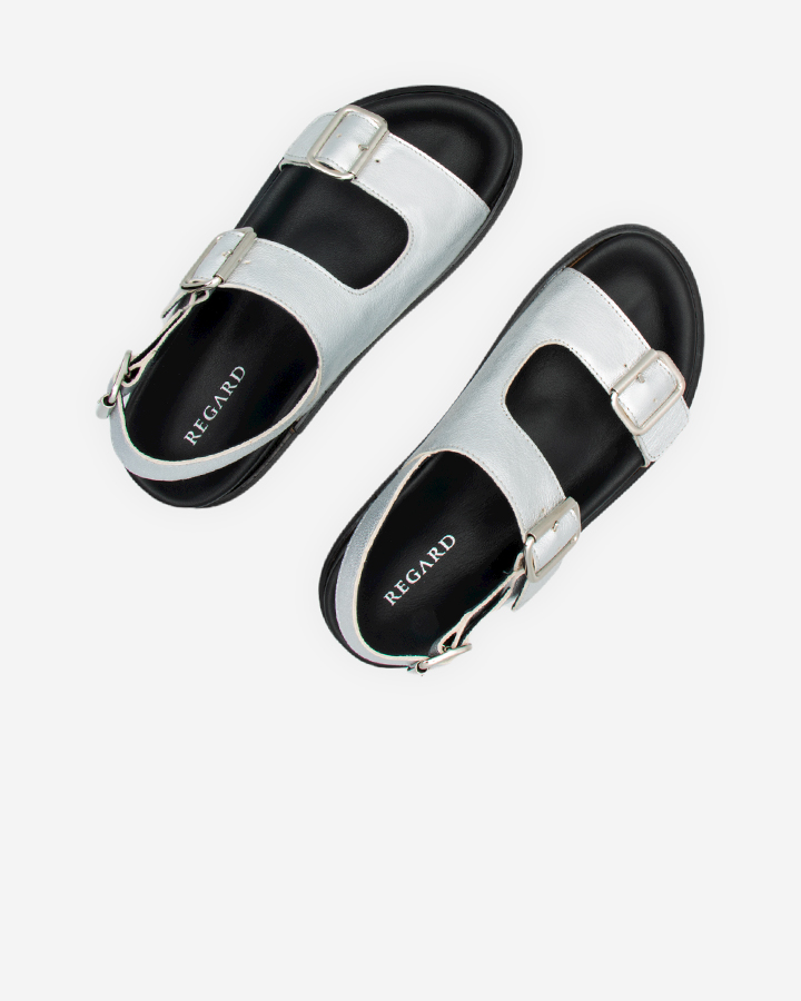 sandale plateforme cuir argenté