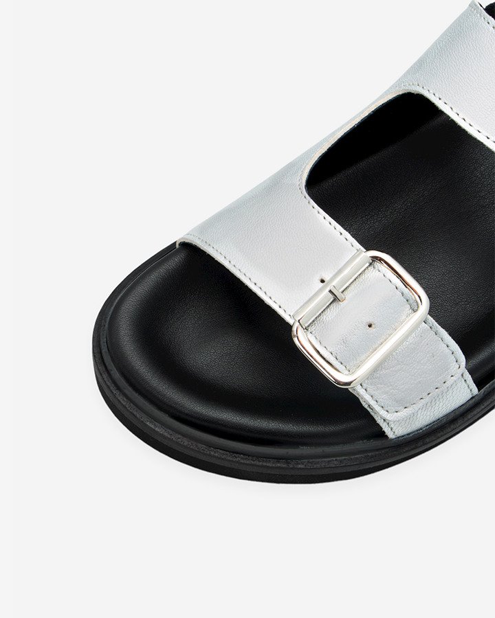 sandale plateforme cuir argenté