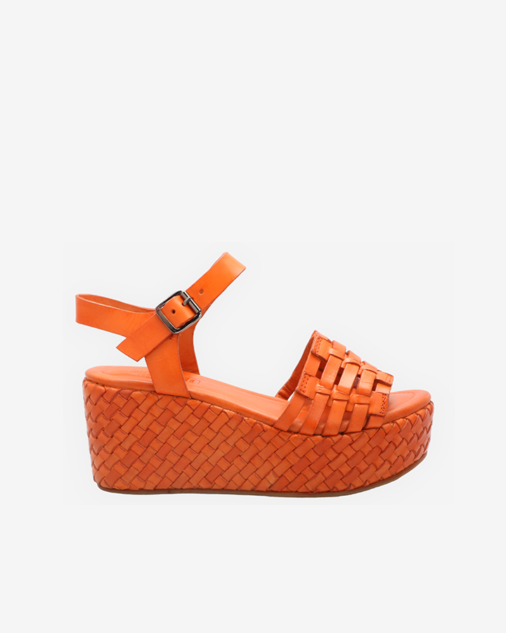 Sandale compensée orange Efan Femme